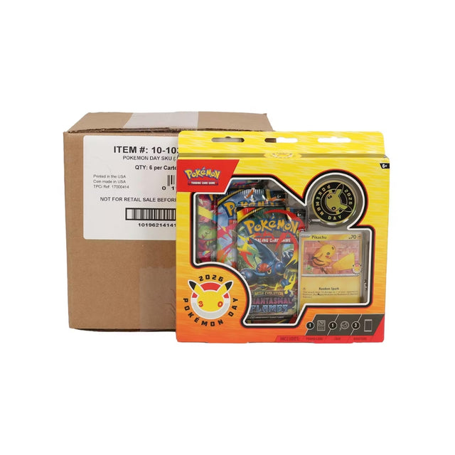 Oöppnad försegling av Pokémon Day 2026 Collection 6-box case för samlare, sällsynt samlarbox med Pokémon-kort.
