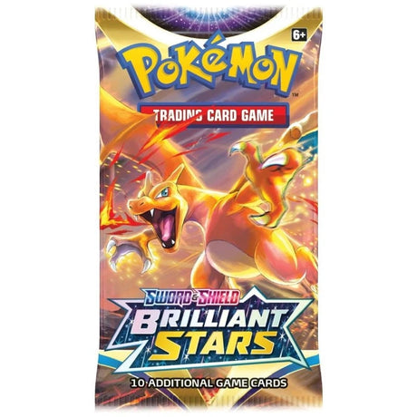 Pokémon Sword & Shield 9: Brilliant Stars boosterpack med samlarkort föreställande Arceus.