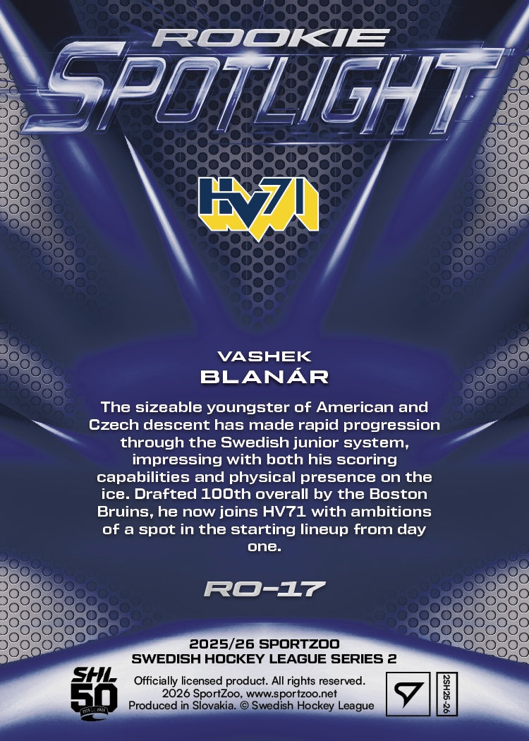 RO-17 HV71 Vashek Blanár ROOKIE SPOTLIGHT