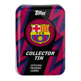 Topps Barcelona 25/26 Collector Tin samlarbox med officiella fotbollskort från FC Barcelona.