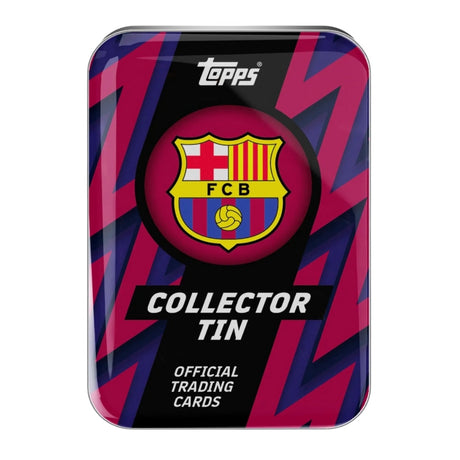 Topps Barcelona 25/26 Collector Tin samlarbox med officiella fotbollskort från FC Barcelona.