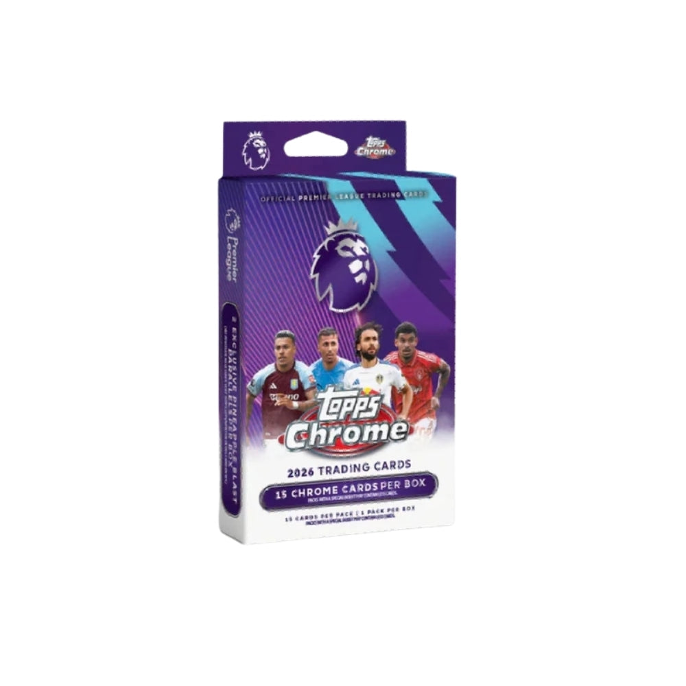 Topps Chrome Premier League 25/26 Hanger Pack fotbollskort med kända spelare från den engelska ligan.