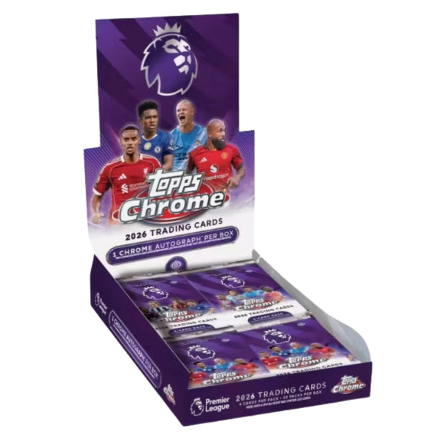 Topps Chrome Premier League 25/26 Hobby Box med samlarkort, officiella fotbollskort för samlare.