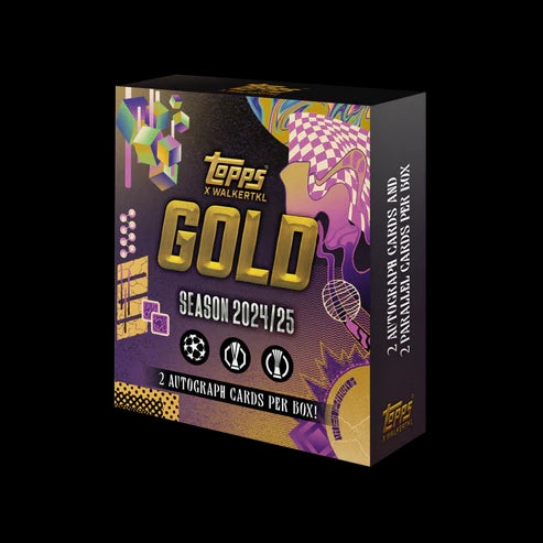 Topps Gold UEFA Club Competitions 24/25 fotbollskort, samlarbox med exklusiva kort från Champions League.