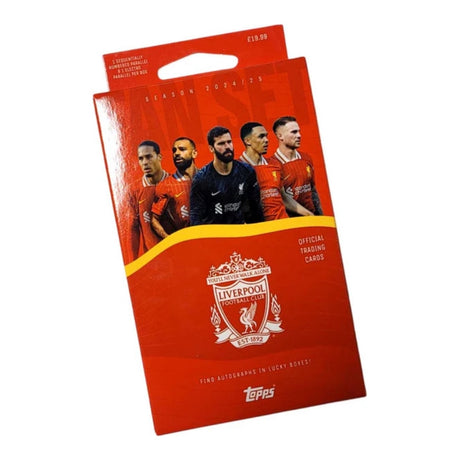 Topps Liverpool FC Fan Set 2024-25 samlarkort med fotbollsstjärnor, box för fotbollskort och samlarobjekt.