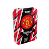 Topps Manchester United 25/26 Collector Tin samlarbox med fotbollskort och officiella samlarbilder.