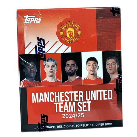 Topps Manchester United Team Set 2024/25 samlarkort i officiell box med fotbollskort på stjärnspelare.