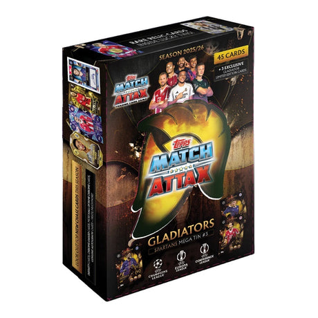 Topps Match Attax 25/26 Mega Tin #3 Spartans, samlarburk med fotbollskort och exklusiva kort för samlare.