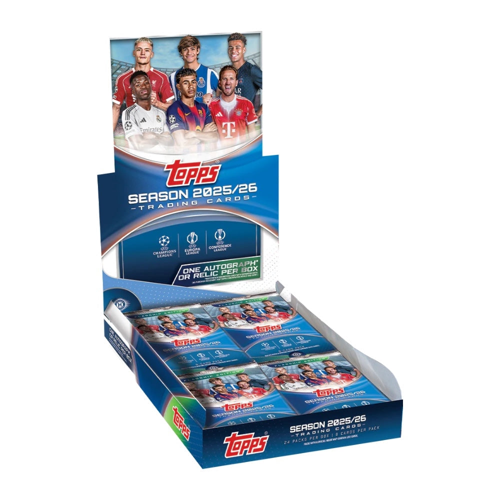 Topps UCC Flagship 25/26 Hobby Box med officiella fotbollskort från UEFA Club Competitions.