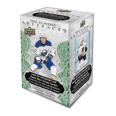 Upper Deck Artifacts 2025-26 Blaster Box med samlarbilder från NHL, officiell förpackning för hockeyspelare.