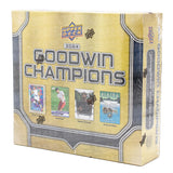 Box med Upper Deck Goodwin Champions 2024 samlarkort för sport och underhållning innehållande exklusiva kort.
