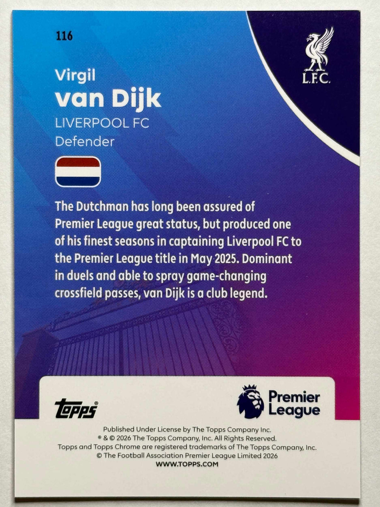 Virgil Van Dijk - Pulsar - Topps Chrome PL 25/26