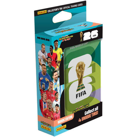 Panini Adrenalyn XL FIFA World Cup 2026 pocket tin med officiella fotbollskort.