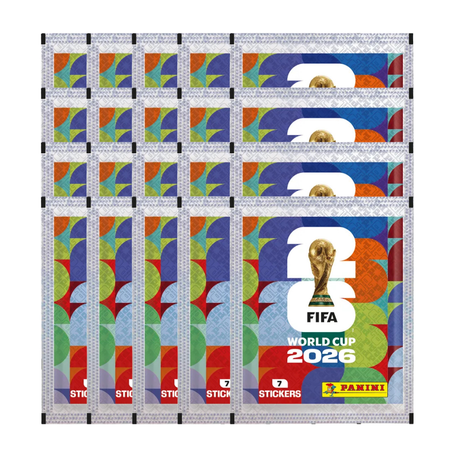 20 paket Panini FIFA World Cup 2026 stickers för fotbollsälskare och samlare.