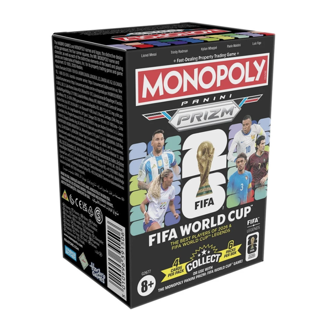 2025-26 Panini Prizm Monopoly FIFA World Cup blaster box med fotbollskort.
