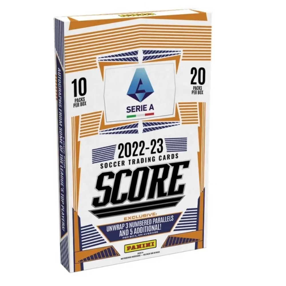 Panini Score Serie A 2022-23 retail box med fotbollskort från italienska ligan.
