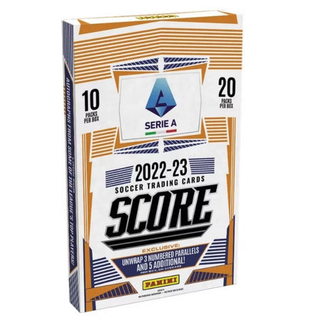 Panini Score Serie A 2022-23 retail box med fotbollskort från italienska ligan.