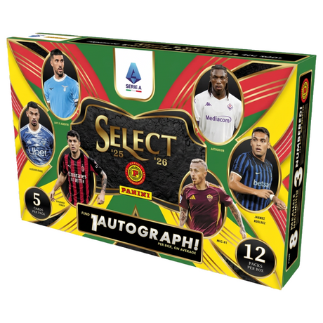 Obruten 2025-26 Panini Select Serie A fotbollskort International Hobby Box för samlare.