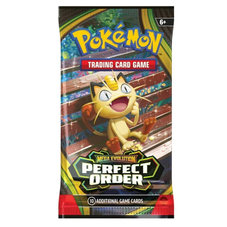 Pokemon Mega Evolution Perfect Order booster pack med 10 samlarkort.