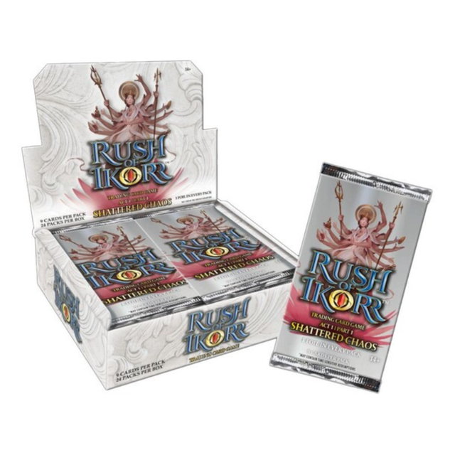 Rush of Ikorr TCG Shattered Chaos förseglad booster box med samlarkort.