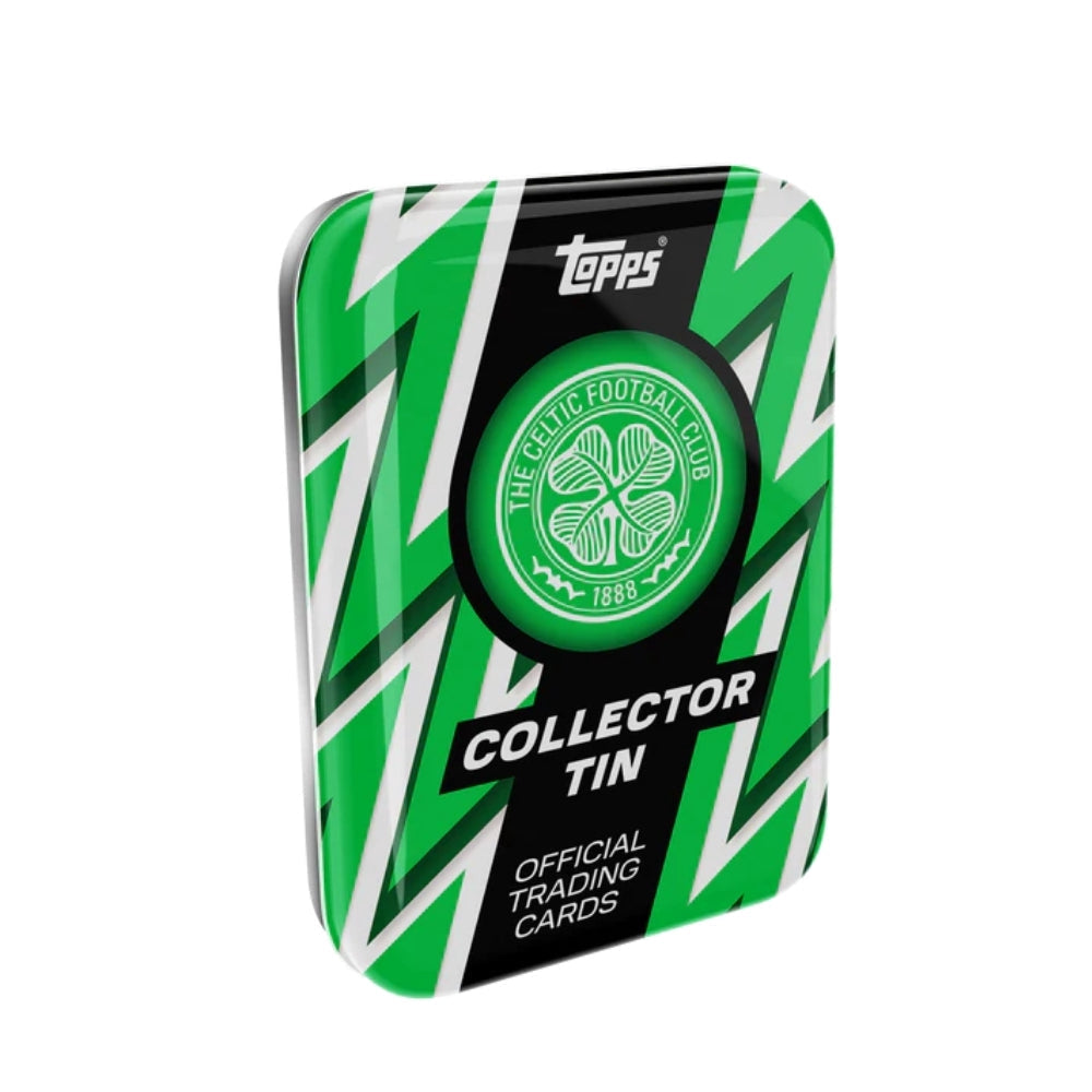 Topps Celtic FC 2025/26 Collector Tin plåtbox med fotbollskort för samlare.