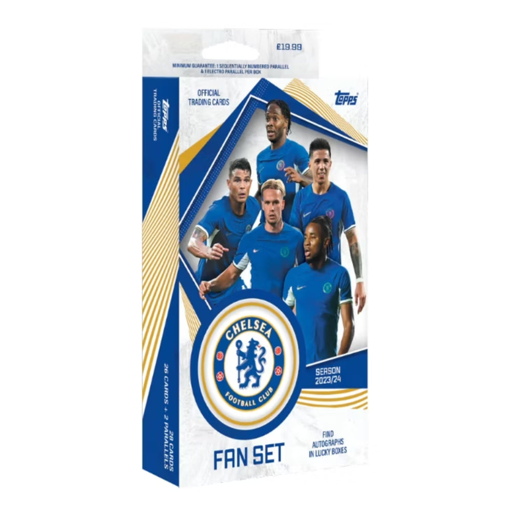Officiellt Topps Chelsea Fan Set 2023-24 med fotbollskort på stjärnor i Chelsea FC.