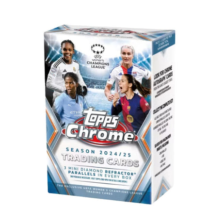 Topps Chrome UEFA Women's Champions League 24/25 value box med exklusiva fotbollskort.