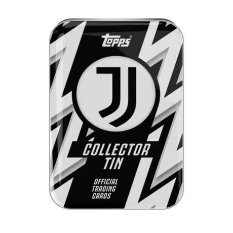 2025-26 Topps Juventus Turin samlarbox i metall med officiella fotbollskort.