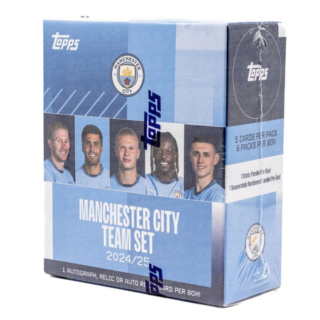 Topps Manchester City Team Set 24/25 box med fotbollskort för samlare.