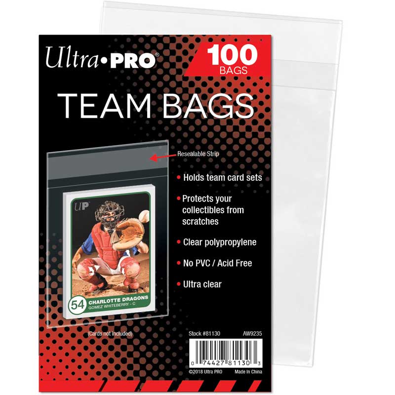 Ultra Pro Team Bags 100-pack för skydd av toploaders och samlarkort.