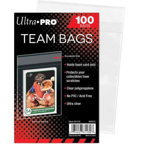 Ultra Pro Team Bags 100-pack för skydd av toploaders och samlarkort.