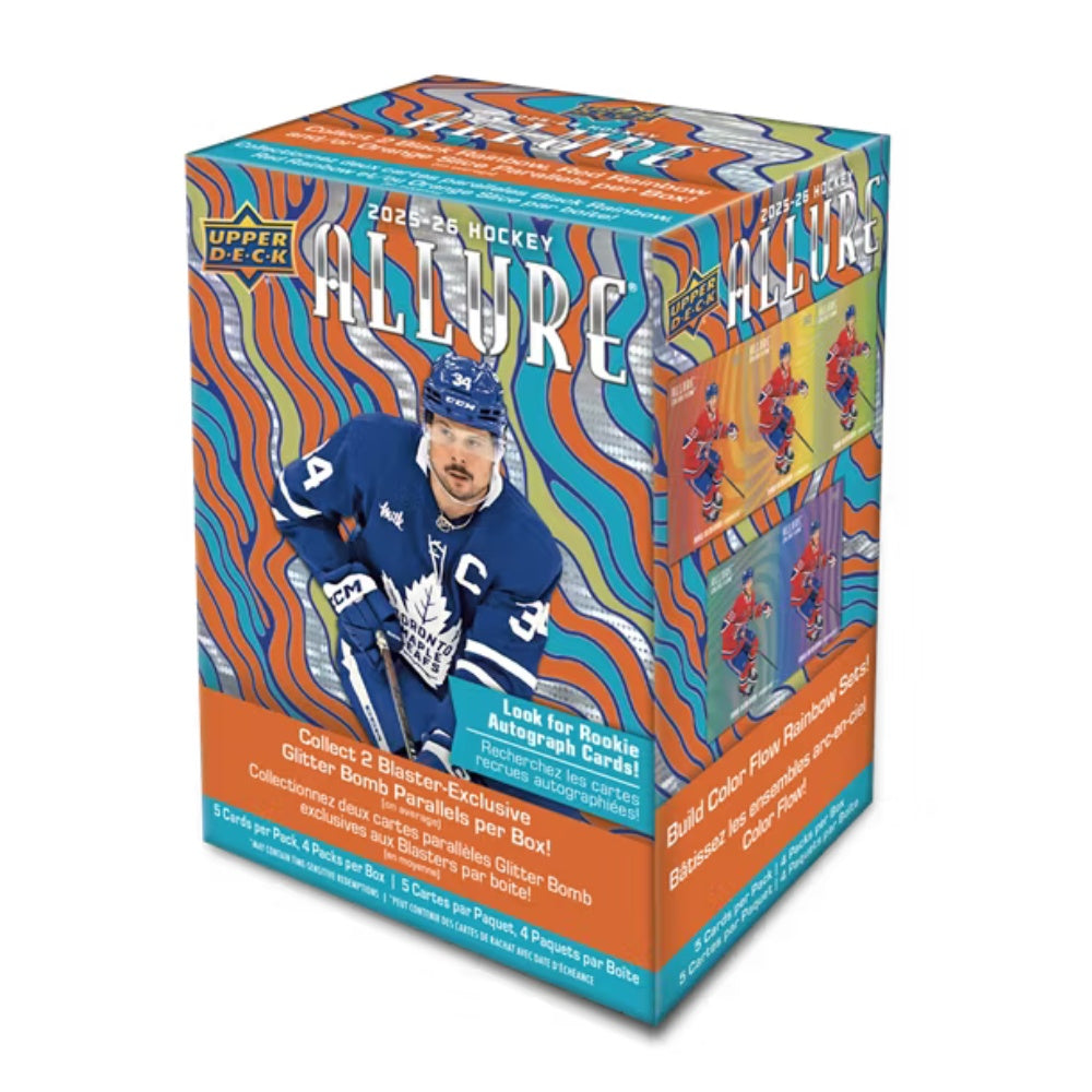 2025-26 Upper Deck Allure Hockey NHL Blaster Box med exklusiva samlarkort för ishockey.