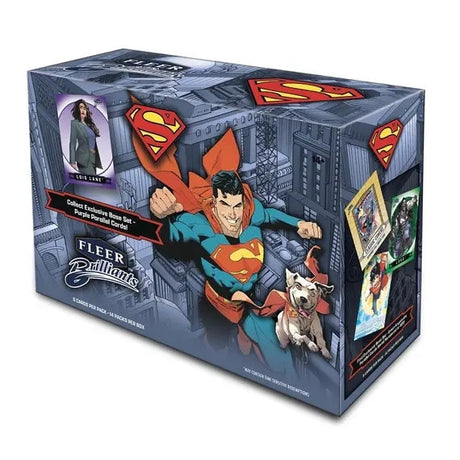 Upper Deck Fleer Brilliants Superman 2025 Mega Box med samlarkort och sällsynta inserts.