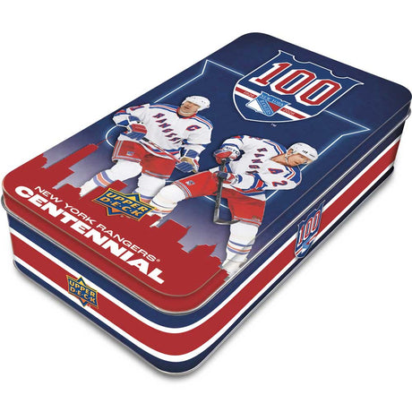 2025-26 Upper Deck New York Rangers Centennial Hobby Tin för hockeysamlare.