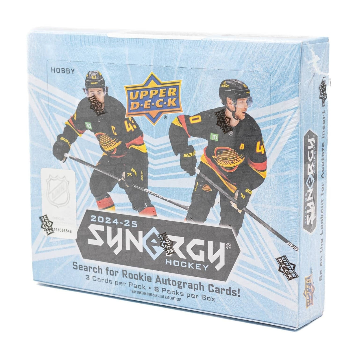 Obruten hobbybox med 2024-25 Upper Deck Synergy hockeykort för NHL-samlare.