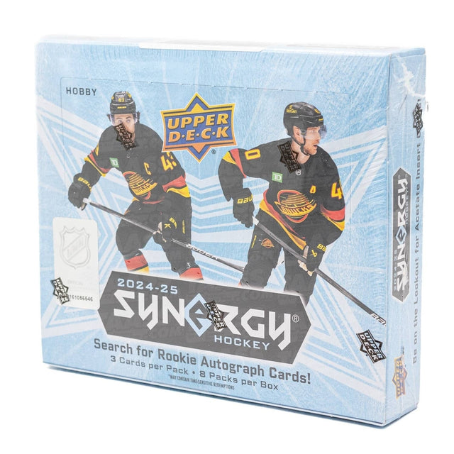Obruten hobbybox med 2024-25 Upper Deck Synergy hockeykort för NHL-samlare.